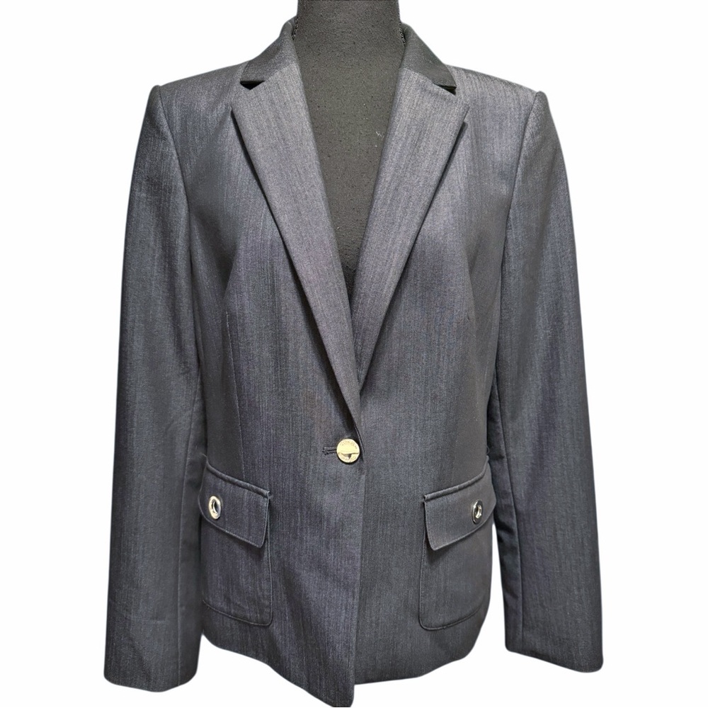 CALVIN KLEIN ☆ One Button Bluish Gray Women's Blazer